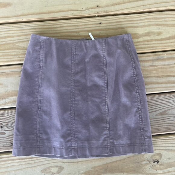 Free People | Mauve Chic Boho Rayon Vegan Leather Biker Mini Skirt 2 - Picture 2 of 12